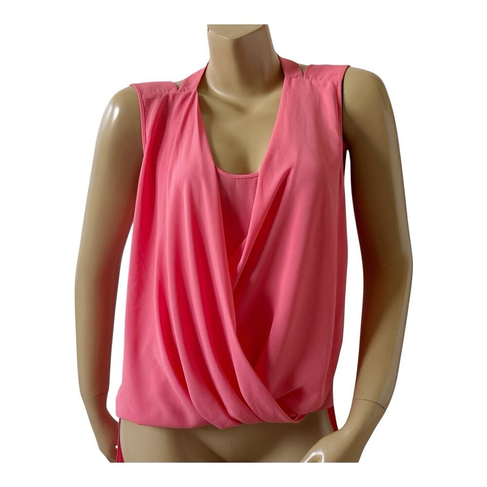 BCBG Max Azria Blouse Womens Small Pink Drape Front High Low Sleeveless Top